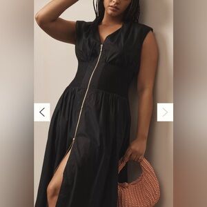 Anthropologie - The Tommie Cap-Sleeve Smocked Front-Zip Shirt Dress